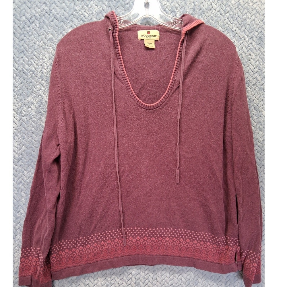 Woolrich Womens Wineberry Purple Ramie Cotton Knit Hoodie Sweater Large 13623